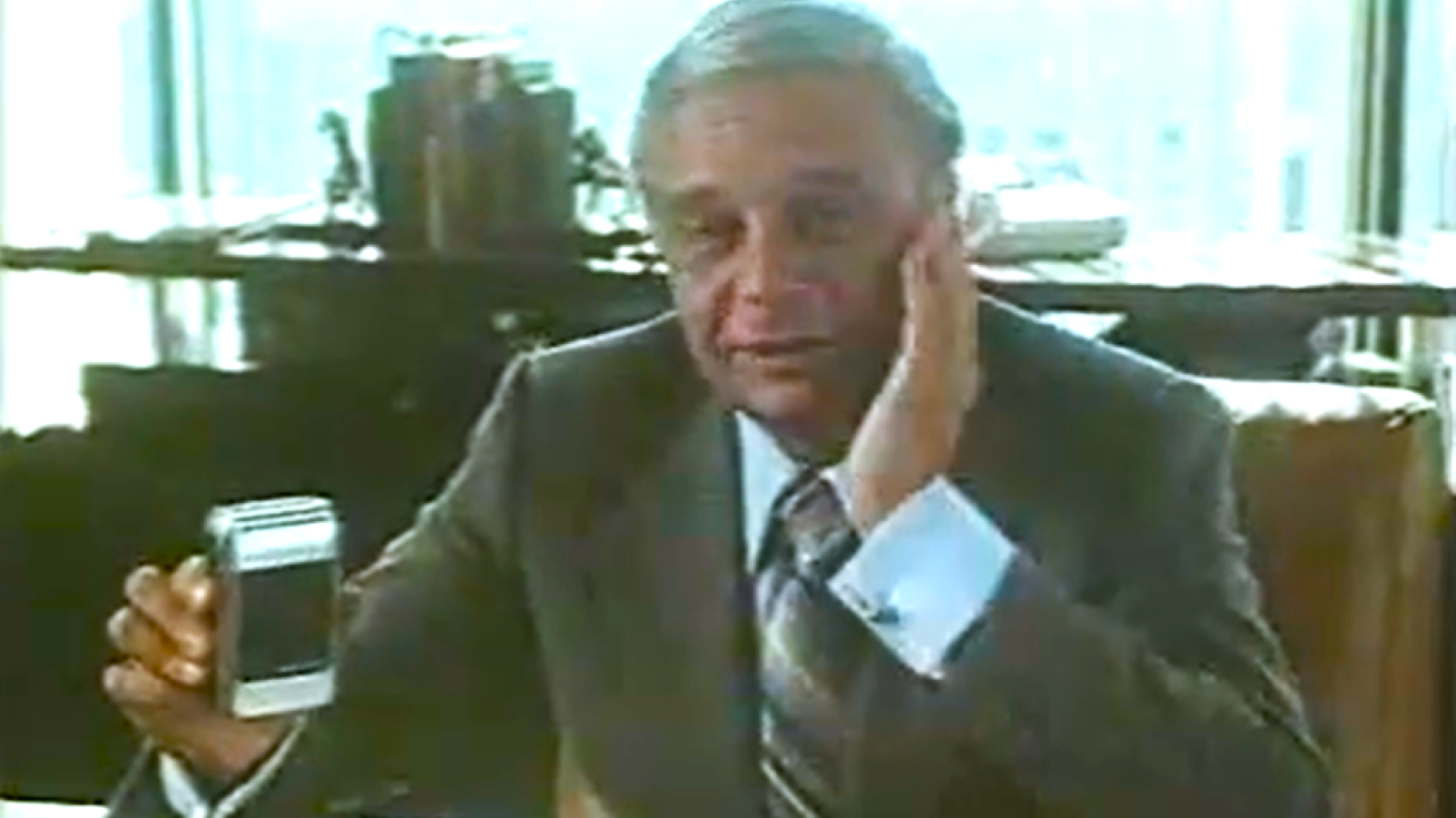 Frame from Victor Kiam's Remington Shaver commercial ca 1979