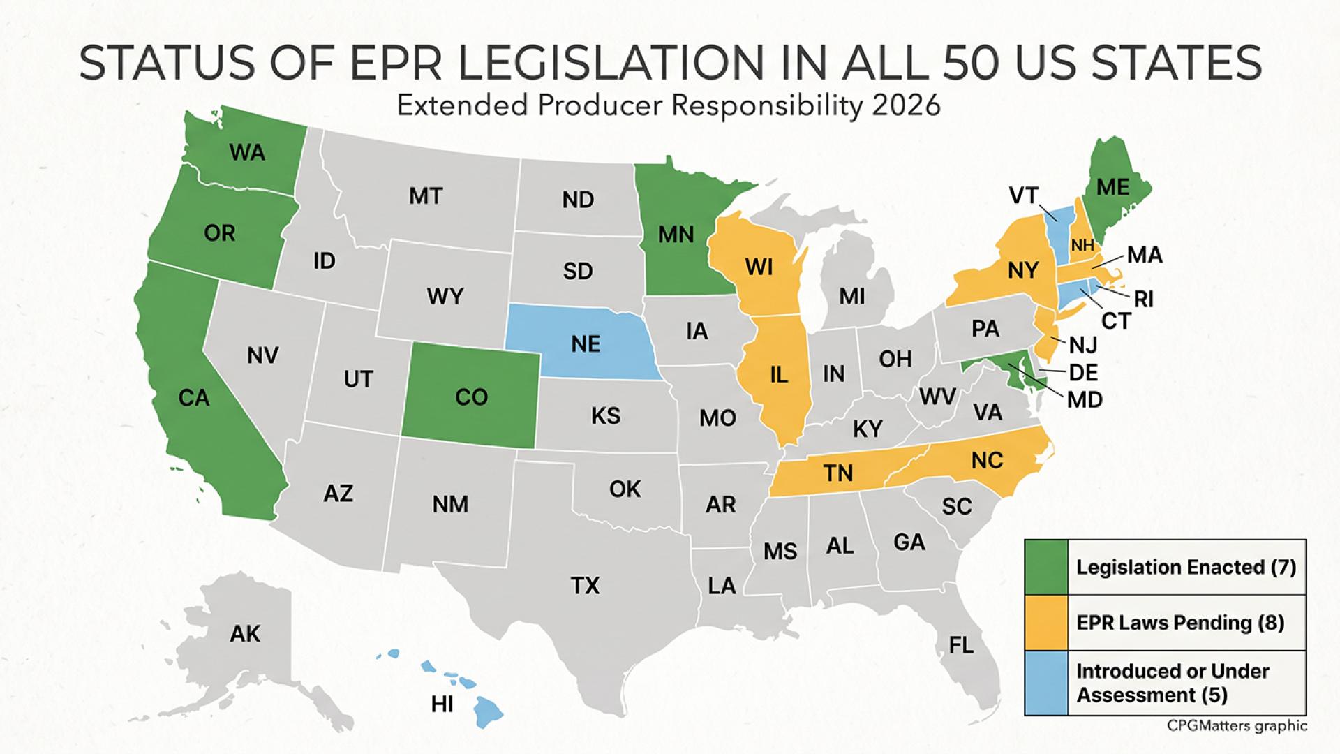 Status of EPR legislation in all 50 US States April 2026