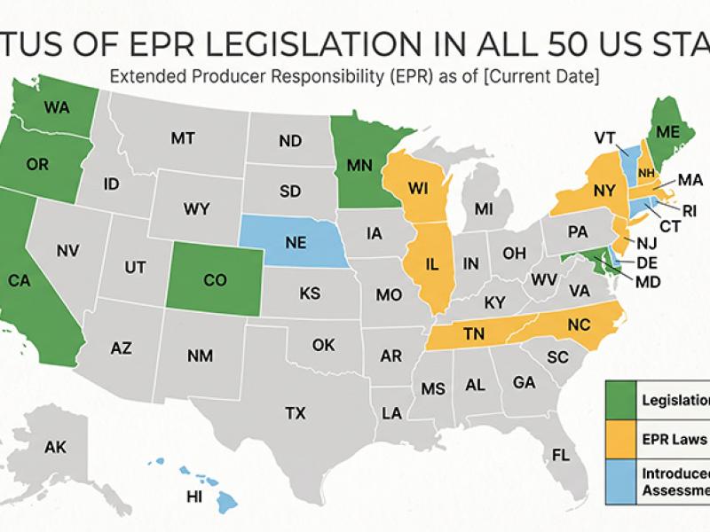 Map showing EPR laws by state