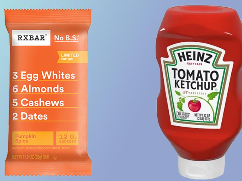 RXBar and Heinz ketchup packages